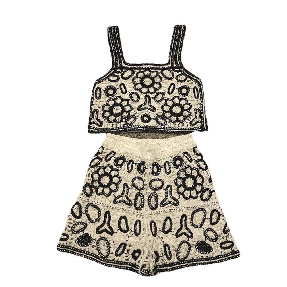 Rebellion Again 2pc Crochet set Black and Ivory beach coastal vacay